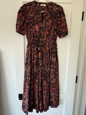 Ulla Johnson Aurelie Floral-Print Puff Sleeve Midi Dress in Multi - Size 2